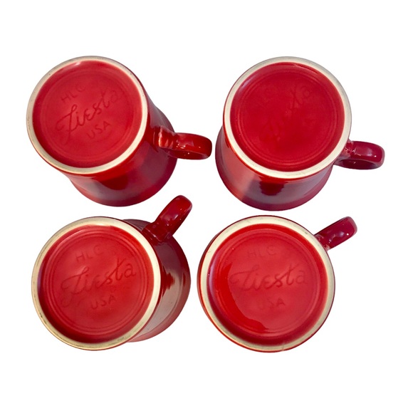 Set Of 4 Fiesta Scarlet Red Coffee Mugs O Ring Handles Contemporary - Picture 14 of 14